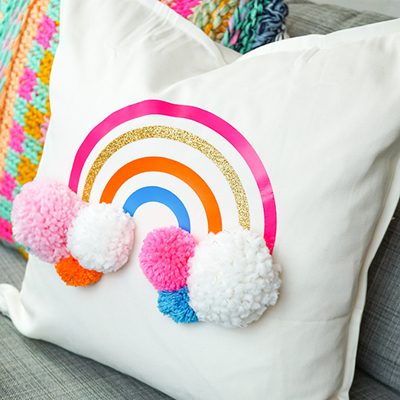 DIY Rainbow Pom Pom Pillow